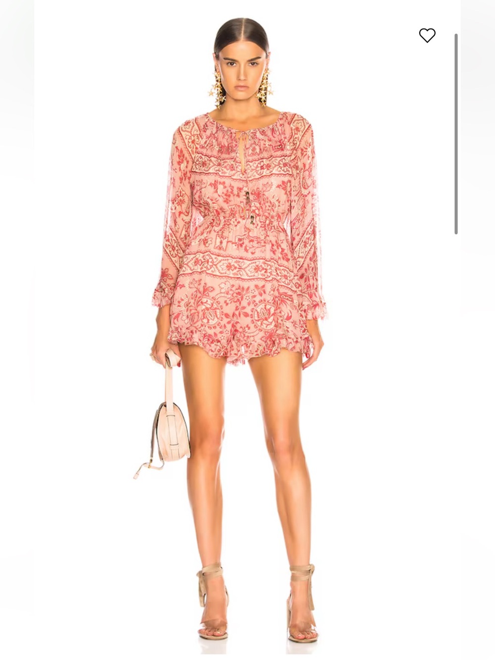 Zimmermann Pink and Red Floral Sheer Long-Sleeve Romper